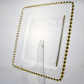 Square Gold Rim Beaded Transparent Glass Charger Plate