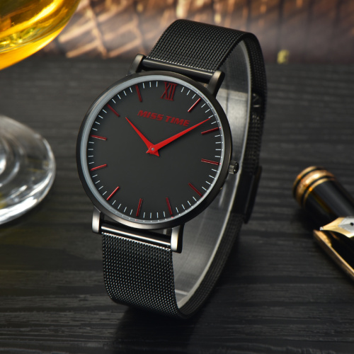 black japan movt stainless steel slim stone quartz watch