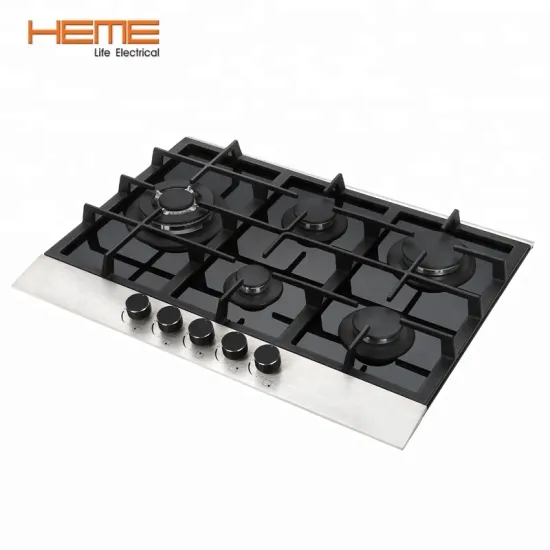 Tempered Glass 5 Burner Built-in Gas Hob with Cast Iron Pan Support