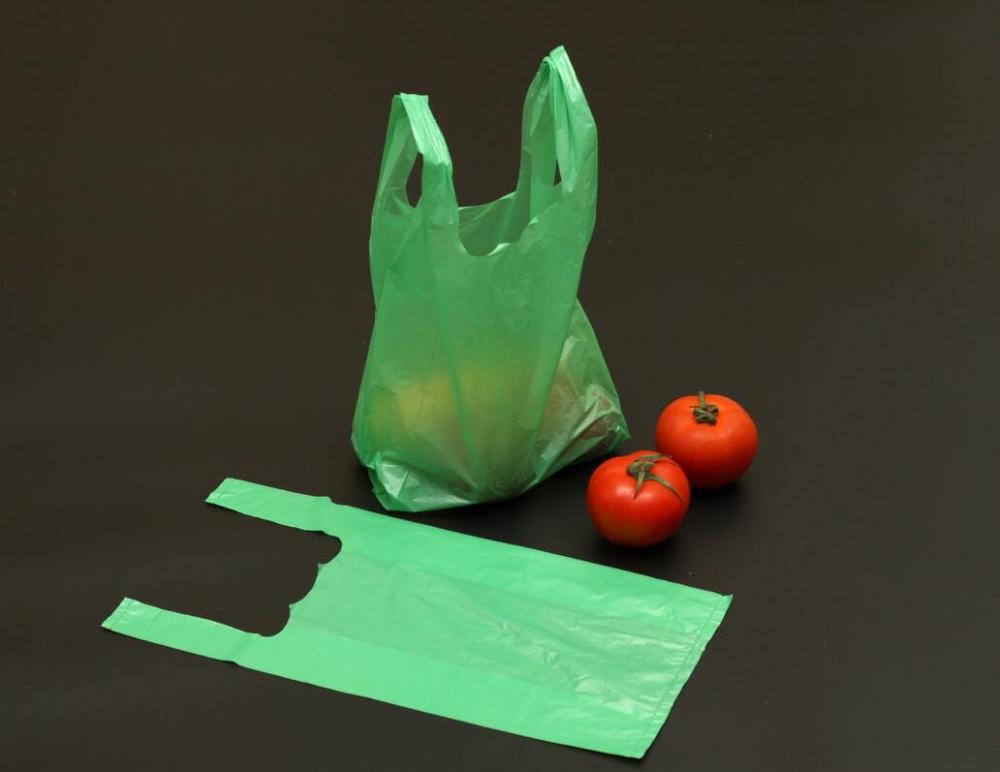 Plastic T Shirt Bag in Green