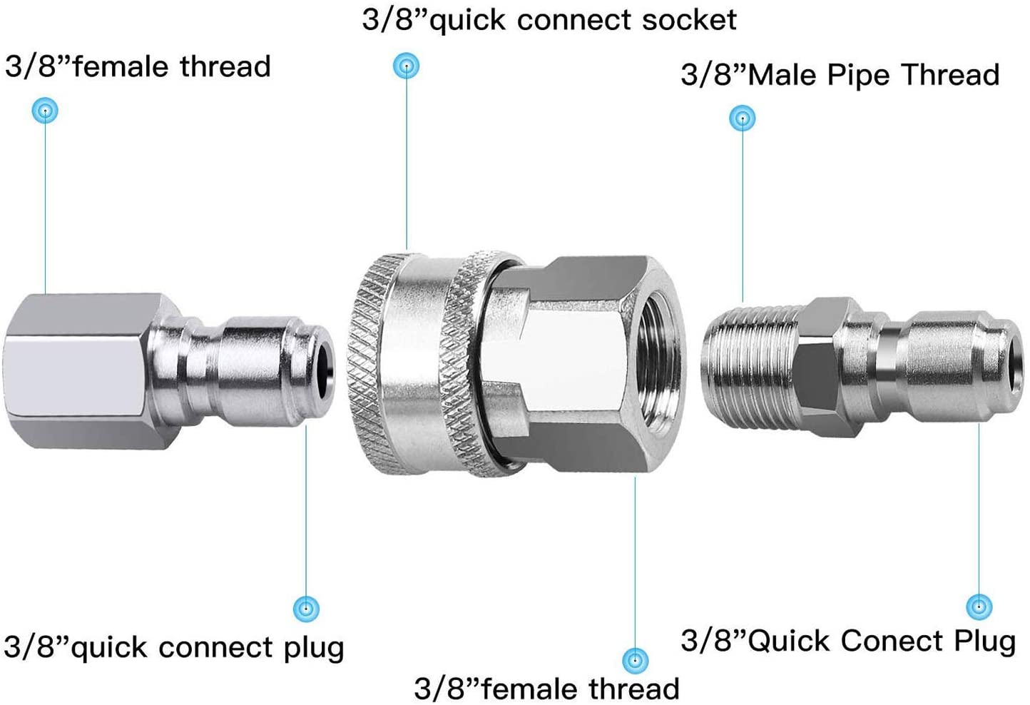 Npt 3/8 Zoll männlich und weiblicher Schnellkit -Druckscheibe -Set und 1 Teile NPT 3/8 Zoll Schnellwaschmaschinen Schnelle Stecker männlicher Nippel