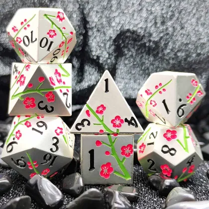 Plum Flower Metal Dice Set - Heavy Solid Metallic DND Dice