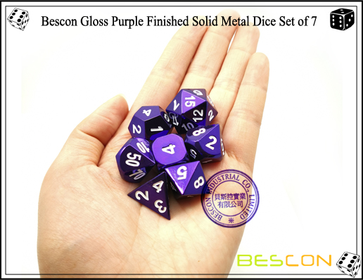 Bescon Gloss Purple Finished Solid Metal Dice Set of 7-7