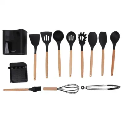 Heat Resistant Handle Black Picnic Cookwares Kit Rack Camping Cookware Set