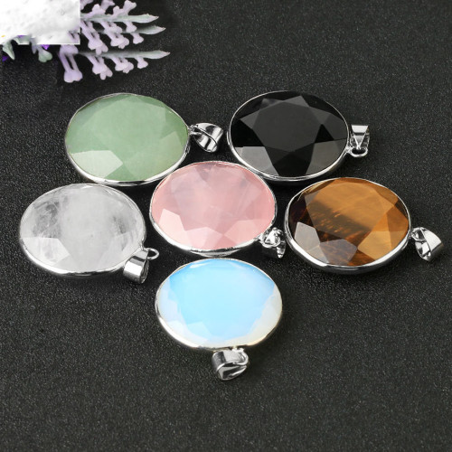 Natural Stone Pendants Faceted Round Cut Gem Stone Charms men's and women's universal Pendant Accessories for Jewelry Making