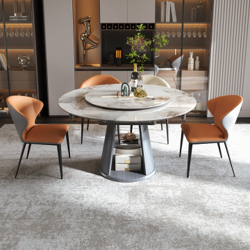 Sintered Stone Top Multifunctional Dining Table with Modern Wood Base and Storage