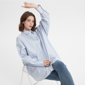 Poplin blouse white blue stripe shirt