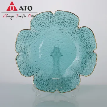 Custom petal shaped green glass charger plates wedding