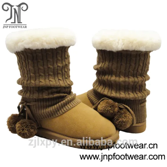 Knitted sock sheepskin lining 2016 womens snow boots