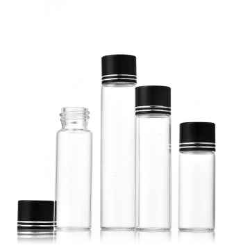 Os frascos de vidro de borosilicato transparentes com tampas de parafuso