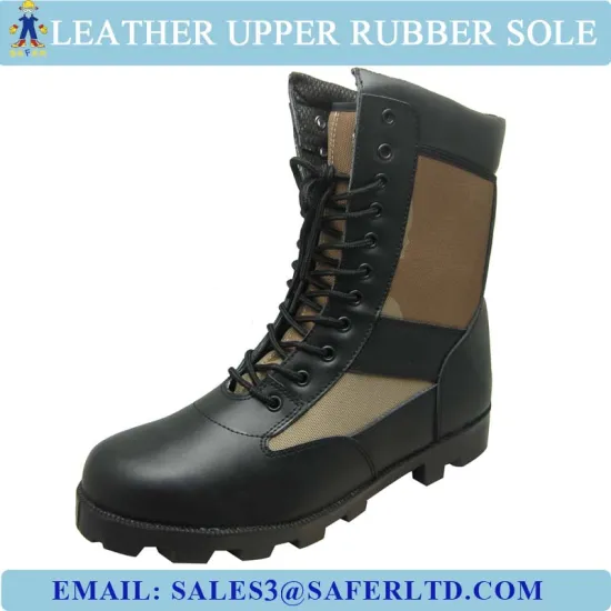 Corrected leather and canvas fabric Cheap military boots