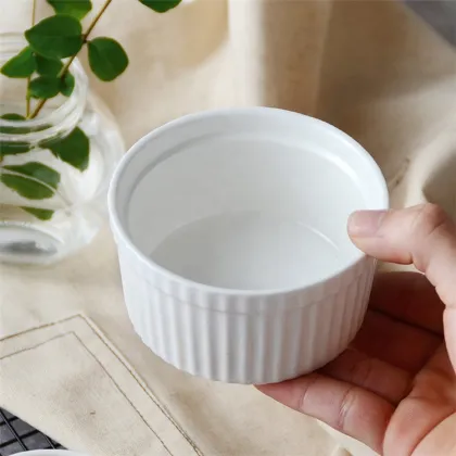 Nordic Pudding Mould Souffle Bowl Set - Nonstick White Ceramic Bakeware