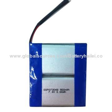 GSP073048 Lithium Polymer Rechargeable Battery Cell, 7.4V, 900mAh, RoHS Mark, Mass Production