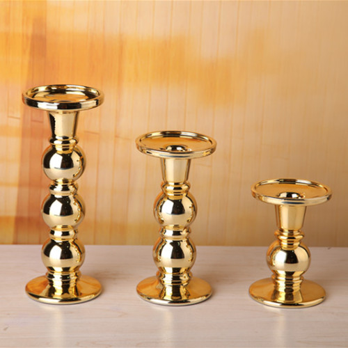 Metalic Gold Beade Glass Pillar Holder