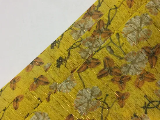 Polyester Yoryu Chiffon With Silver Lurex Print Fabric
