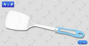 Stainless Steel Solid Turner with Blue Handle