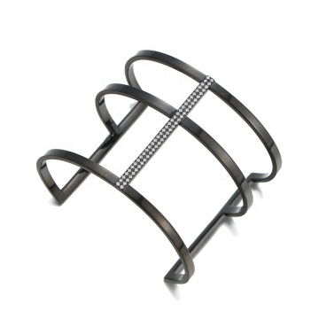Yiwu Aceon Velle Stainless Steel Black Open Cuff Bangle