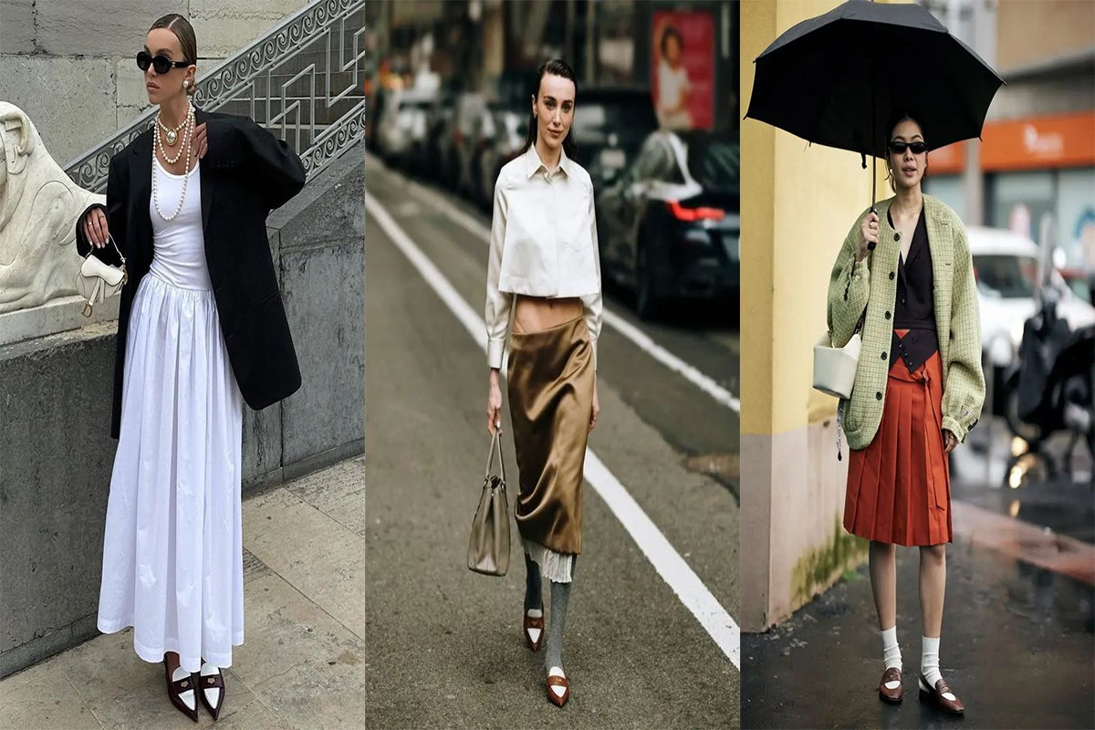 Color-Blocked Style (White + Brown) to Loafer shoes