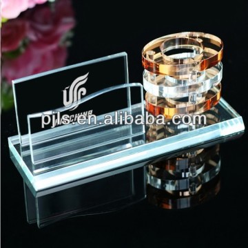 office desk decorative items business gifts crystal pen holder&glass name card holder