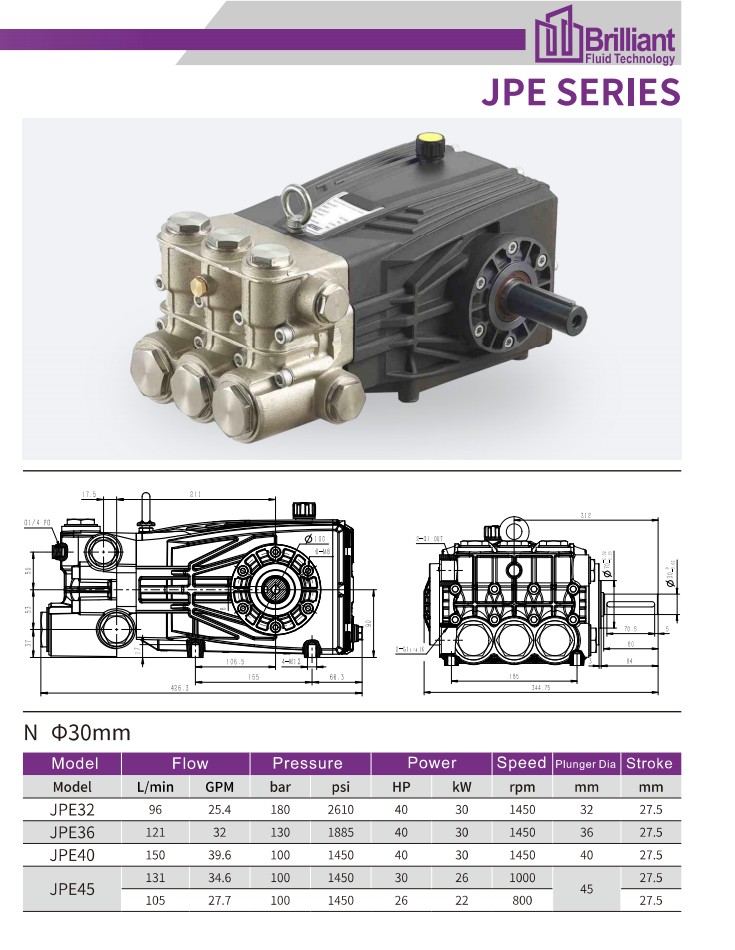 high pressure plunger pump for road sweeper