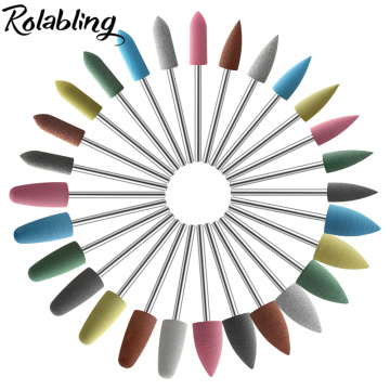 Rolabling 28 Types Rubber Silicone Nail Drill Bit Milling Cutter Polishing Tools Nail Buffer Bits Manicure Drill Accessories