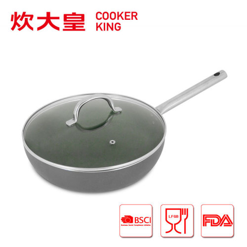 2015 Aluminium cooking wok with glass lid