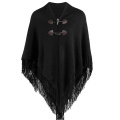 Poncho a strisce da donna con nappe