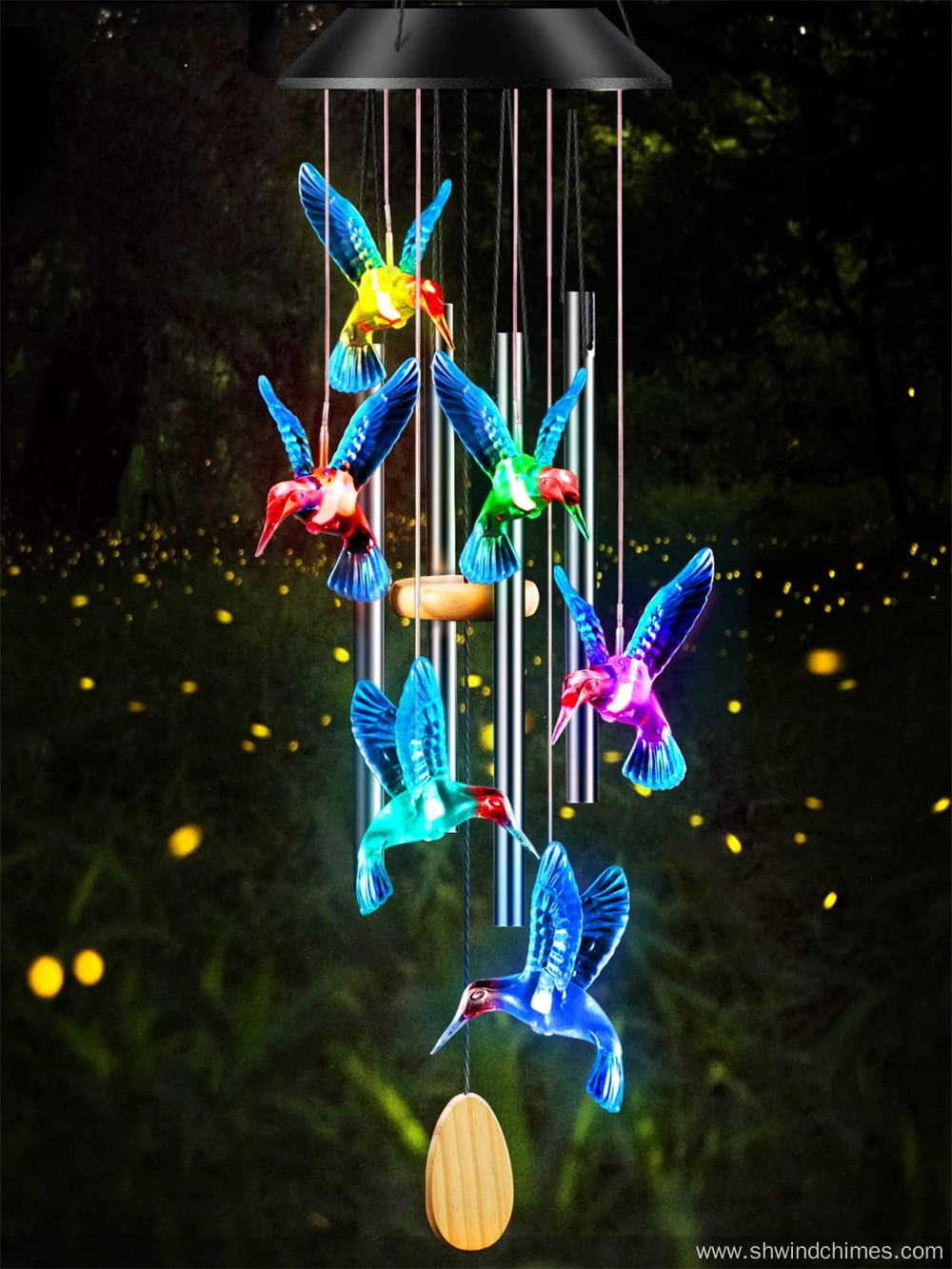 Color-Changing Hummingbird Solar Wind Chimes for Outdoor Use
