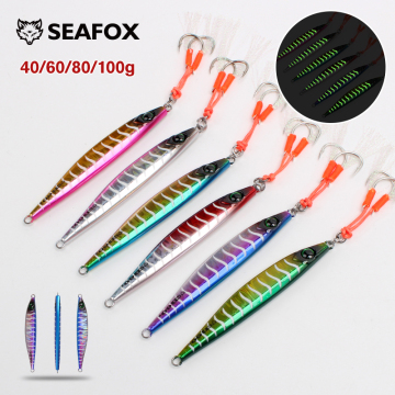 Seafox 40g-100g Jig Lures with Assistant Hooks and Luminous Glow for Long Casting