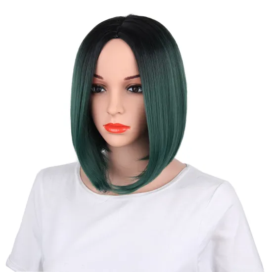 Heat resistant high quality wholesale premium vendor ombre blue short straight wavy hair synthetic wig lace front black women