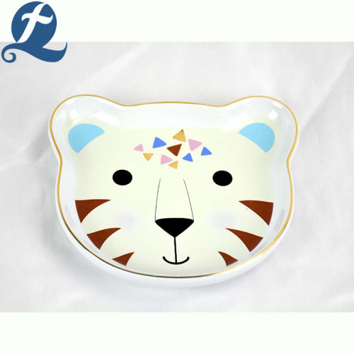 Cartoon leopard face shape ceramic pet feeding bowl