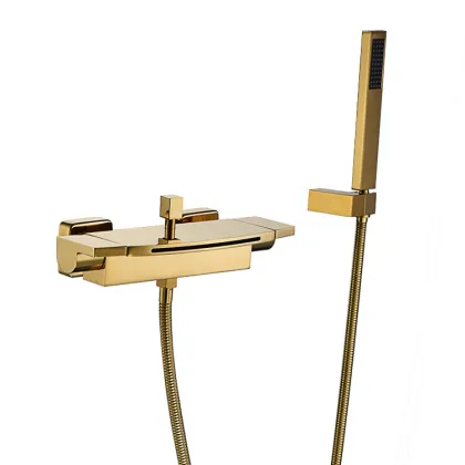 Gold Wall-Mounted Waterfall Bathtub Faucet