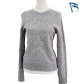 Pulover din tricot cu decolteu roșu cu grilă gri Heather