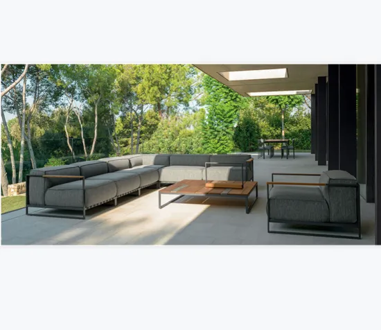 Modern Hotel Lounge: Teak Armrest Sofa Chair & Aluminum Garden Set