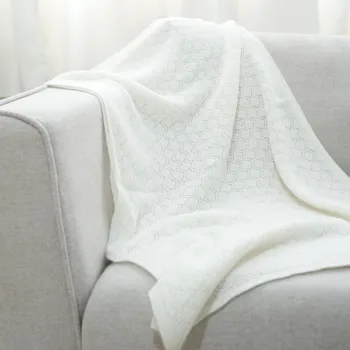 Pure White Cashmere Wool Throw Blanket with Exquisite Patterns
