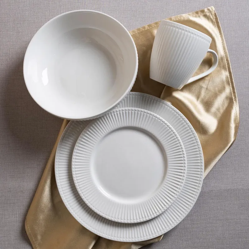 Contemporary Porcelain White Ribbed Dinner Set