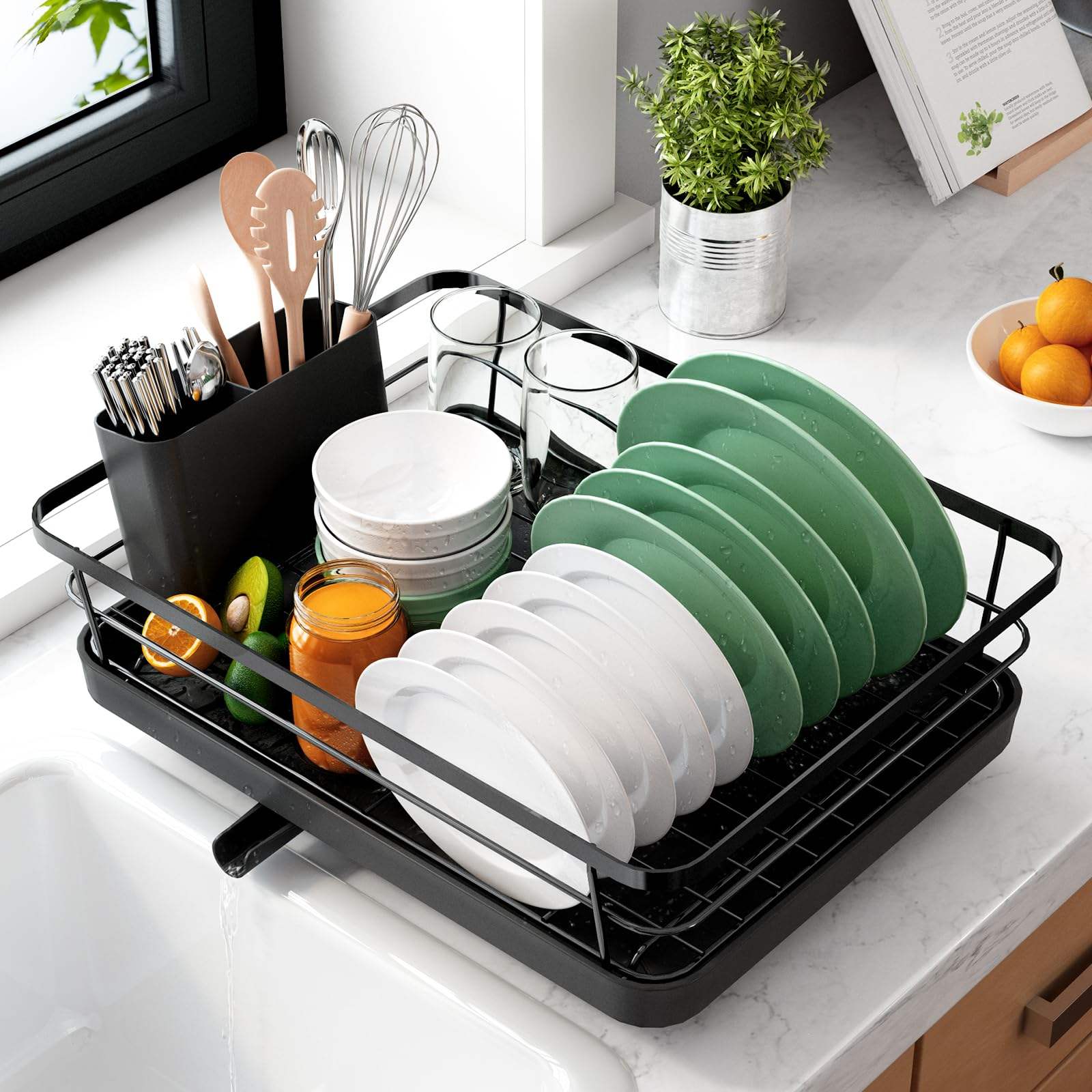Space-Saving Metal Dish Drying Rack Organizer