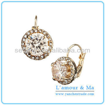 Gold Plated Round Shaped Earring Micro Pave Set CZ Diamond Brass Earring