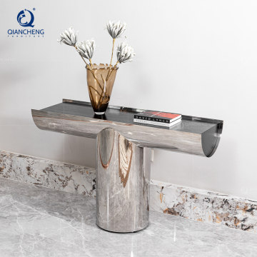 Qiancheng High End Black Walnut Console Console z lustrem i stali nierdzewnej srebrne wykończenie o wysokim połysku