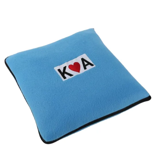 Amazon hot sell wholesale polar fleece multi-function embroidery gift custom logo fleece blanket pillow blanket 2 in 1