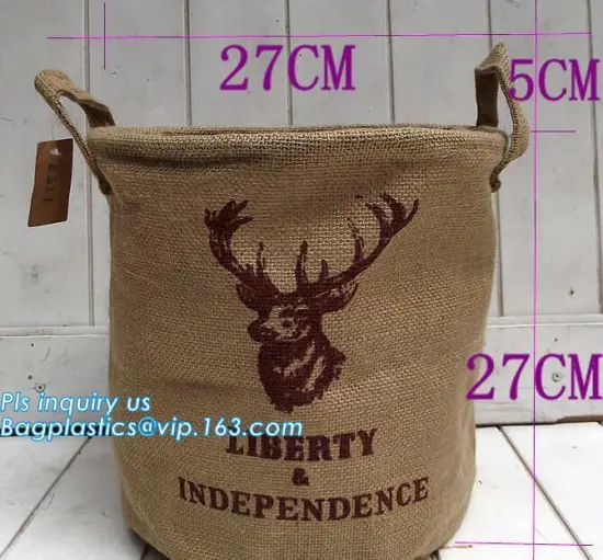 jute shopping storage bag hamper laundry basket With coarse cotton rope, Jute Folding Collapsible Laundry Basket