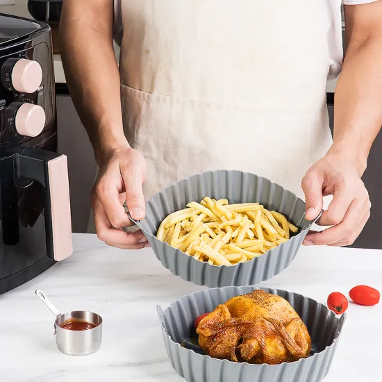 8 Inch Reusable Silicone Air Fryer Basket Liners: Non-Stick, Foldable, and Dishwasher Safe