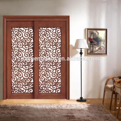 top brand flower carving mahogany wooden sliding door interior