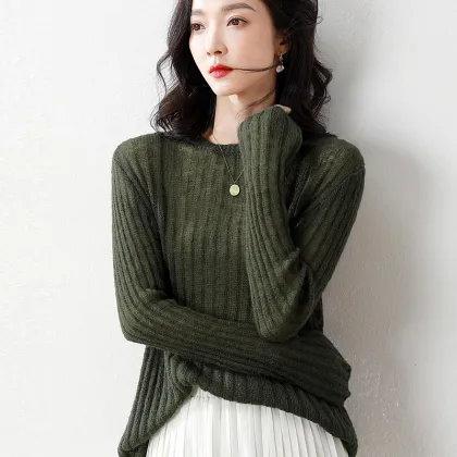 Long-sleeved retro hollow knitted sweater women's
