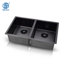 Double Bowl Black Undermount Tenggelam Dapur Buatan Tangan