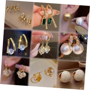 Shiny Silver Gold Pearl Rhinestone Zircon Tassel Earrings for Women