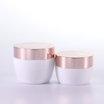 Opal White Cream Jar avec bonnet en or rose