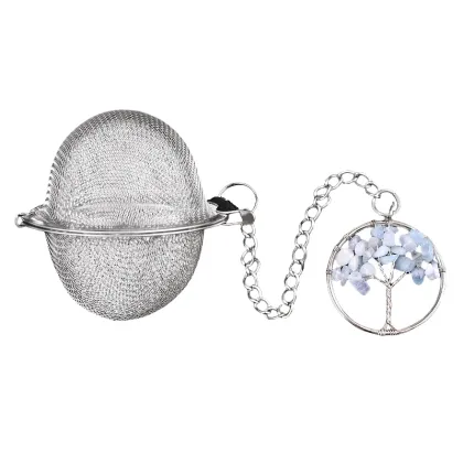 Natural Healing Crystal Tree of Life Tea Infuser,Tea Steeper for Loose Tea,7 Chakra Gemstone Pendant Stainless Steel Mesh Tea
