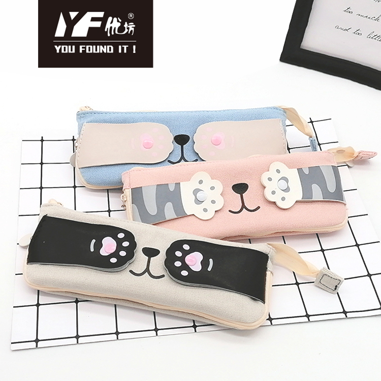Hotsale custom creative cute cat canvas pencil case