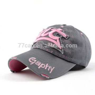 fashion hiphop frayed baseball cap with embroidery applique